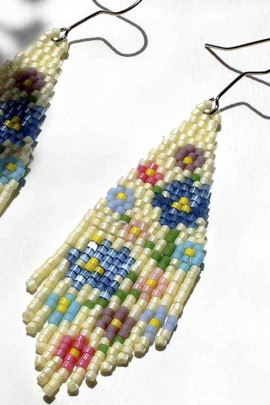 اگوشواره میوکی به سبک بومیان آمریکایی - طرح بهاری - زمینه لیمویی