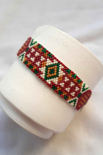 دستبند میوکی - طرح خشتی - زرشکی - سبز