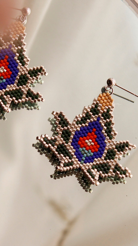 گوشواره میوکی - گل شاه عباسی - نقره ای - آبی - سبز تیره - آجری