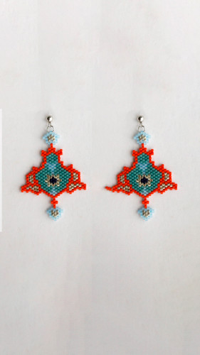 گوشواره میوکی - شیراز - نارنجی و فیروزه ای