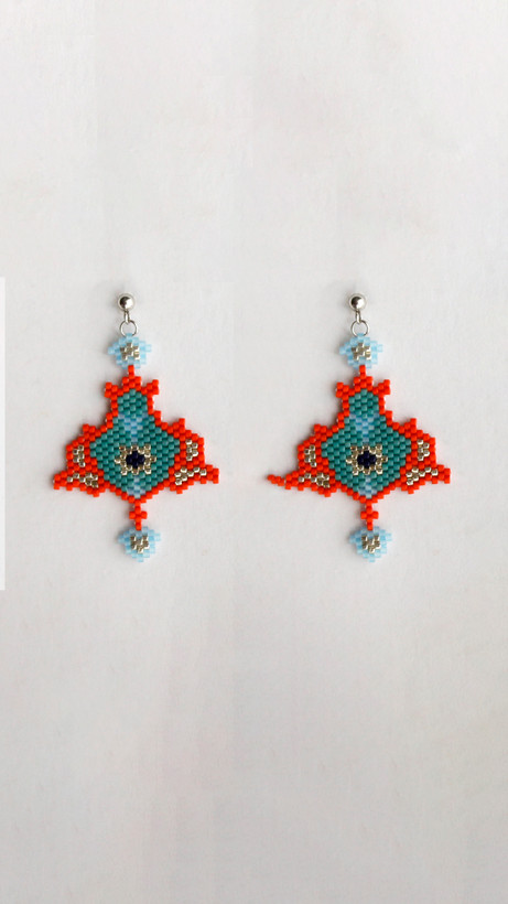 گوشواره میوکی - شیراز - نارنجی و فیروزه ای