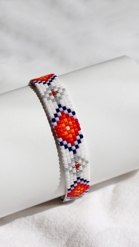 دستبند میوکی - طرح هندسی دو - قرمز - سرمه ای - سفید - طوسی