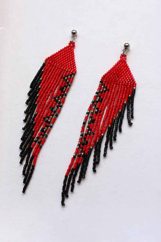 گوشواره میوکی به سبک بومیان آمریکایی - طرح بوهمی - مشکی - قرمز - نقره ای