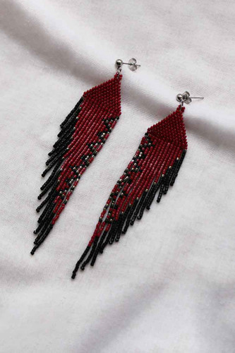 گوشواره میوکی به سبک بومیان آمریکایی - طرح بوهمی - مشکی - زرشکی - نقره ای