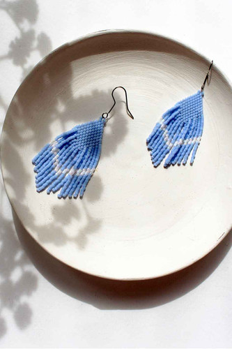 گوشواره میوکی به سبک بومیان آمریکایی - طرح مینیمال - نیلی