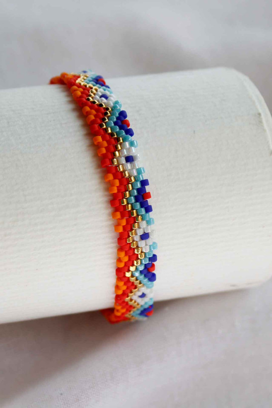 دستبند میوکی - طرح رنگی تابستانی - آبی - سرمه ای - طلایی - نارنجی