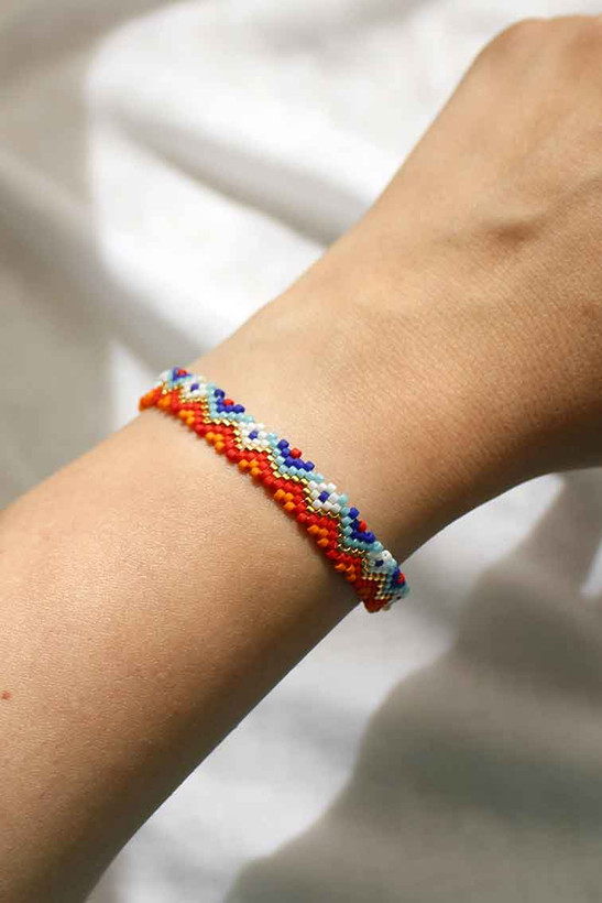دستبند میوکی - طرح رنگی تابستانی - آبی - سرمه ای - طلایی - نارنجی