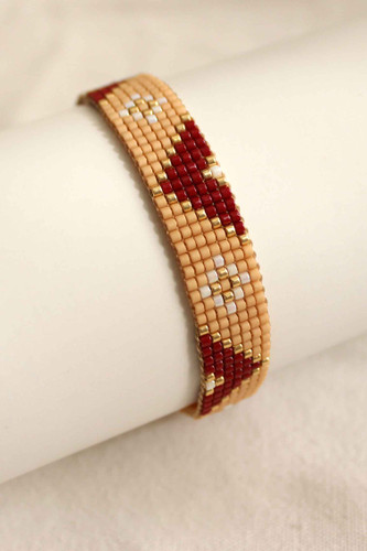 دستبند میوکی - طرح هندسی سه - کرم - زرشکی