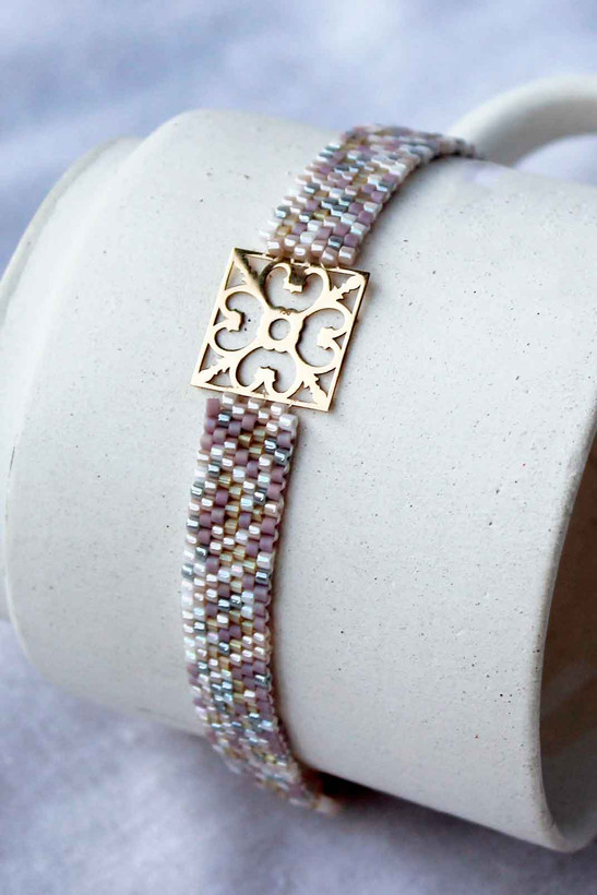 دستبند میوکی - طرح نقره و طلا- بنفش - صورتی - طلایی - سفید - بژ - طوسی متالیک