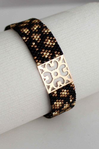 دستبند میوکی - طرح پلنگی با نقره و طلا- مشکی - طلایی - برنز