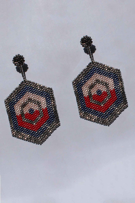 گوشواره میوکی - طرح شش ضلعی - نقره ای - صورتی - قرمز - سرمه ای