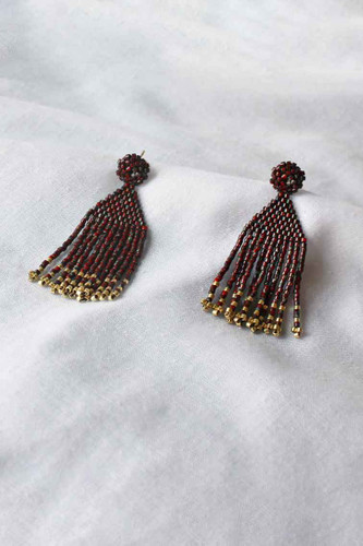 گوشواره میوکی - به سبک بومیان امریکایی - طلایی - زرشکی رگه دار