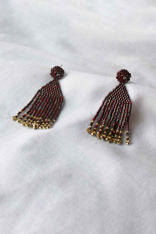 گوشواره میوکی - به سبک بومیان امریکایی - طلایی - زرشکی رگه دار