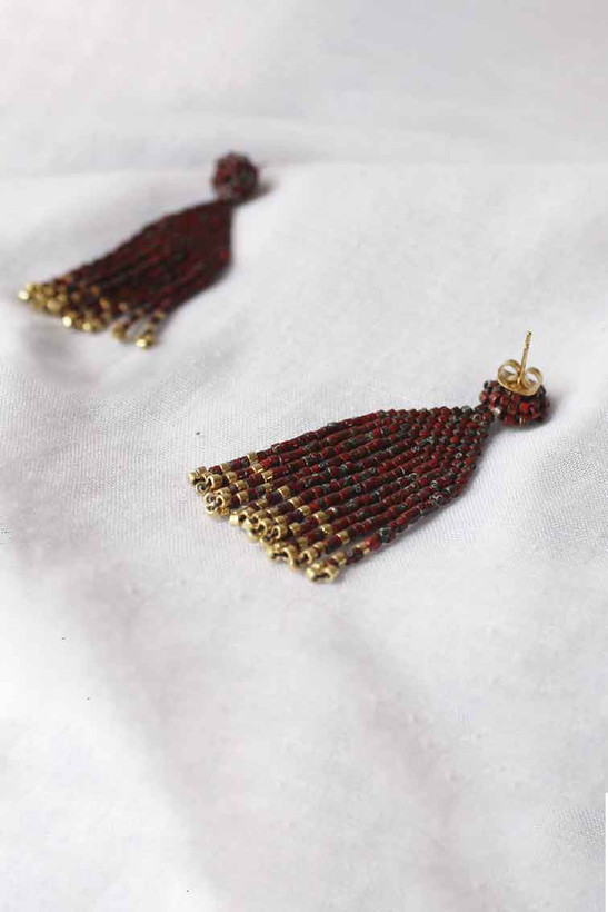 گوشواره میوکی - به سبک بومیان امریکایی - طلایی - زرشکی رگه دار