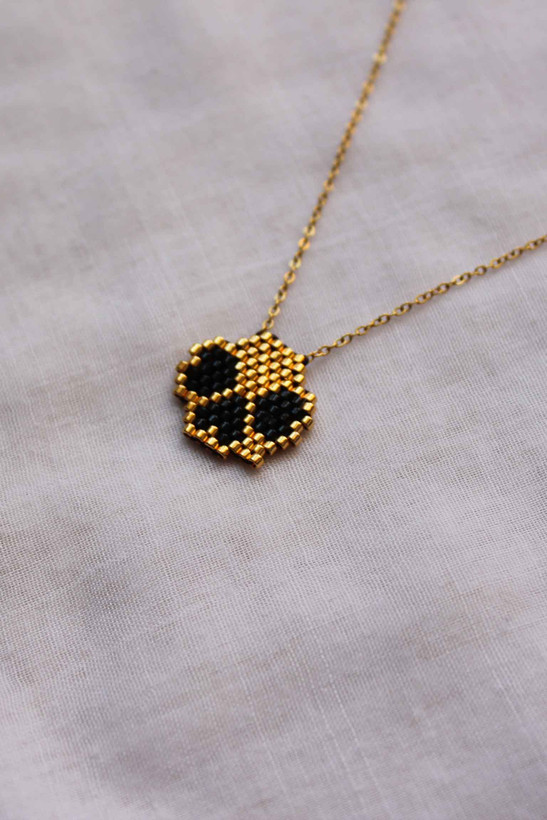 نیم ست گردنبند و گوشواره - شبدر چهار برگ - مشکی - طلایی