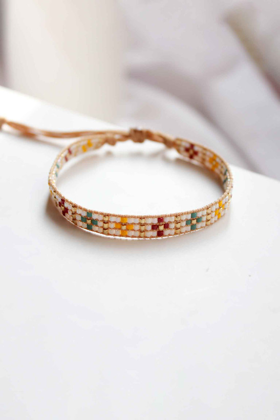 دستبند میوکی - سه ردیفه - زرد - زرشکی - فیروزه ای - سفید - طلایی
