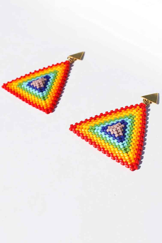 گوشواره میوکی و نقره - طرح مثلث رنگین کمانی