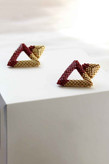 گوشواره میوکی و نقره - طرح دو مثلث - زرشکی - طلایی