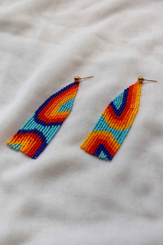 گوشواره میوکی - طرح بومیان امریکایی - آبی - زرد - قرمز - نارنجی