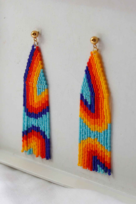 گوشواره میوکی - طرح بومیان امریکایی - آبی - زرد - قرمز - نارنجی