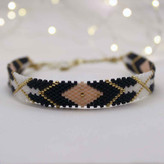 پابند میوکی - طرح هندسی - مشکی - طلایی - سفید - صورتی کرم