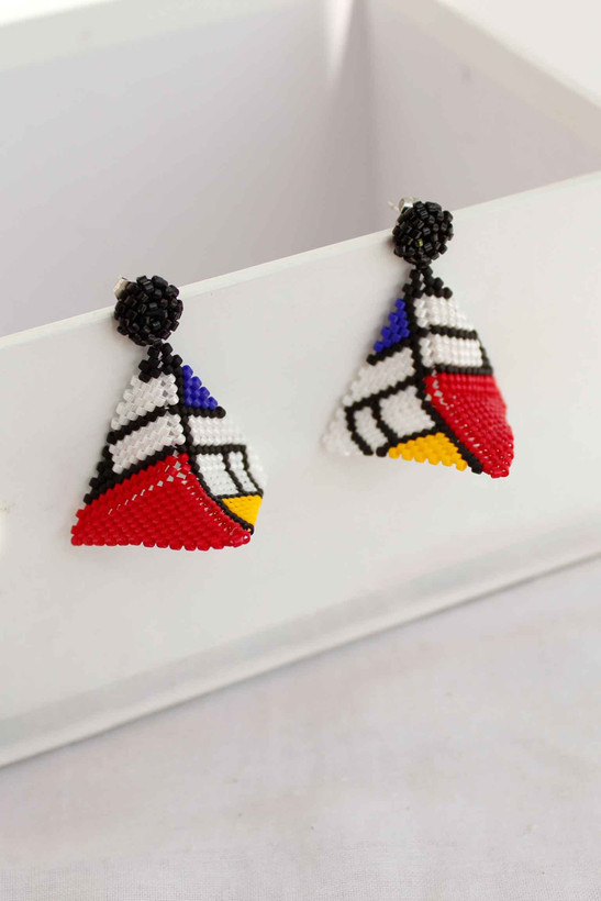 گوشواره میوکی - طرح موندریان - سفید - مشکی - قرمز - آبی - زرد