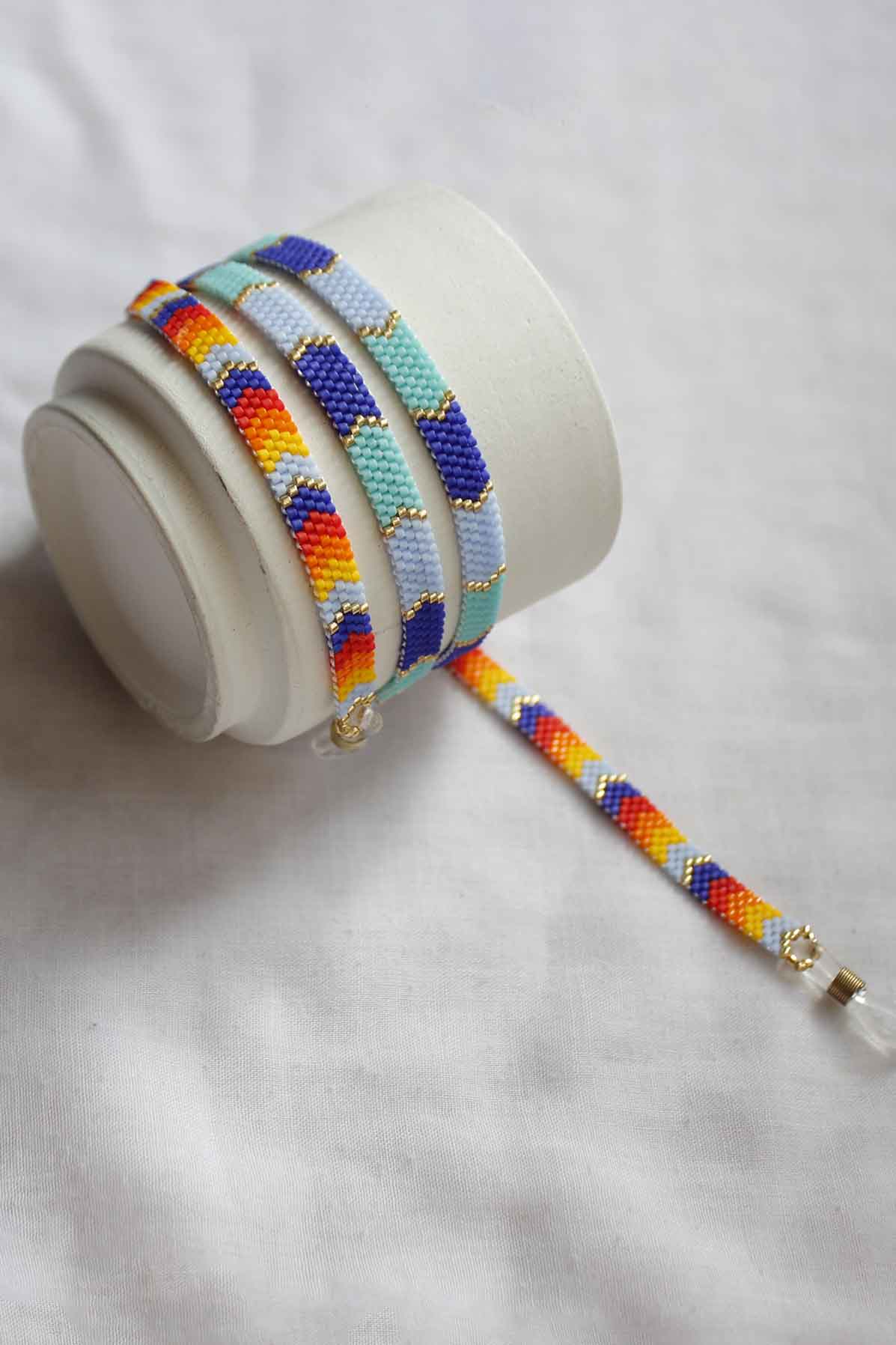 بند عینک میوکی - طرح رنگی - زرد - نارنجی - قرمز - آبی - طلایی - سبزآبی