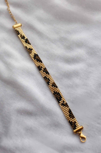 دستبند میوکی - طرح پلنگی - طلایی - برنز - مشکی