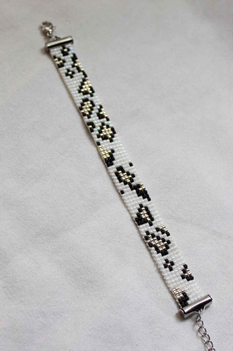 دستبند میوکی - طرح پلنگی - سفید - مشکی - نقره ای